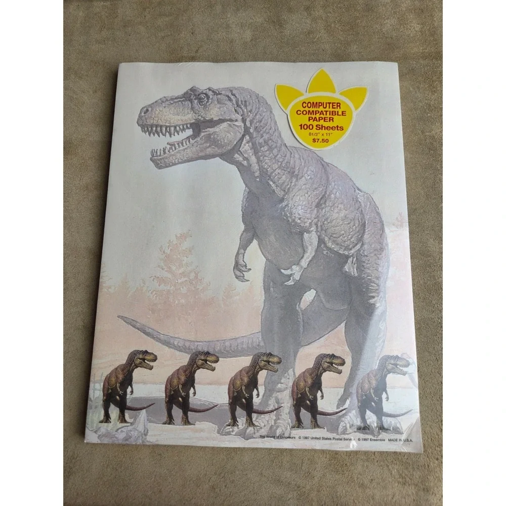 Dinosaur Printer Paper & Stationary, T-Rex, Stegosaurus, Etc., Factory Sealed